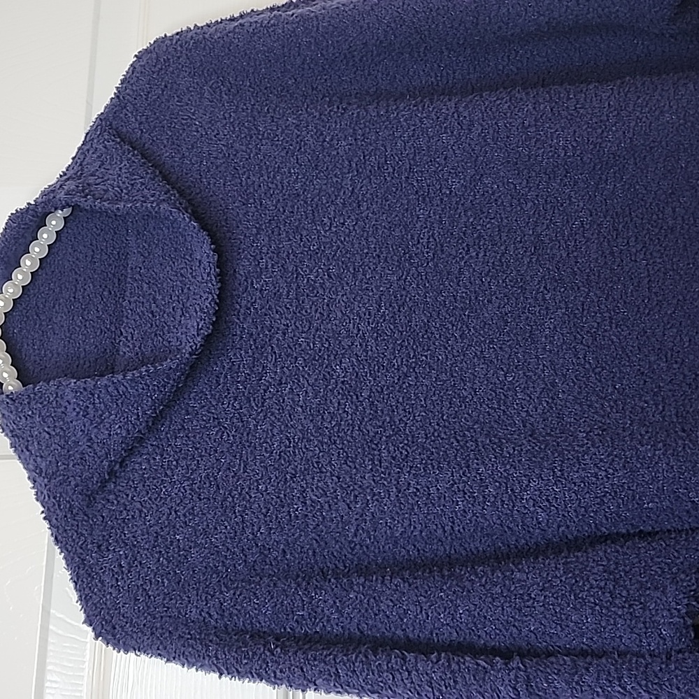 UGG Womens Longsleeve Plush Mockneck Blue White Stripe Sweater - Picture 3 of 11